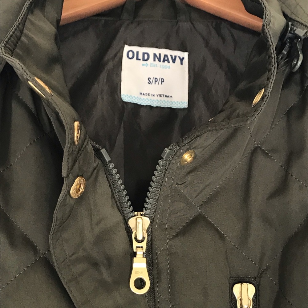 Old Navy Olive Green Quilted Jacket with Gold Hardware